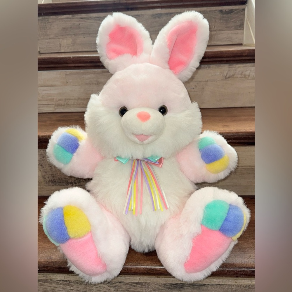 Vtg TB Trading Co.Hoppy Hopster Easter Bunny Rabbit Plush Pastel Rainbow Dan Dee